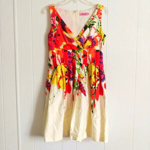 Eliza J Floral Print Fit & Flare Dress, Size 6 Zip up Multi Colored